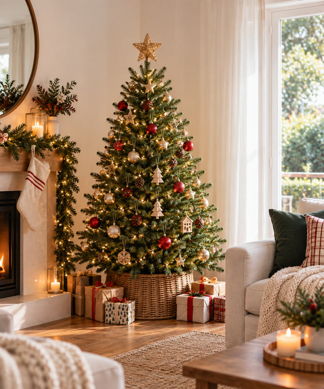 Small real Christmas tree in a lounge room